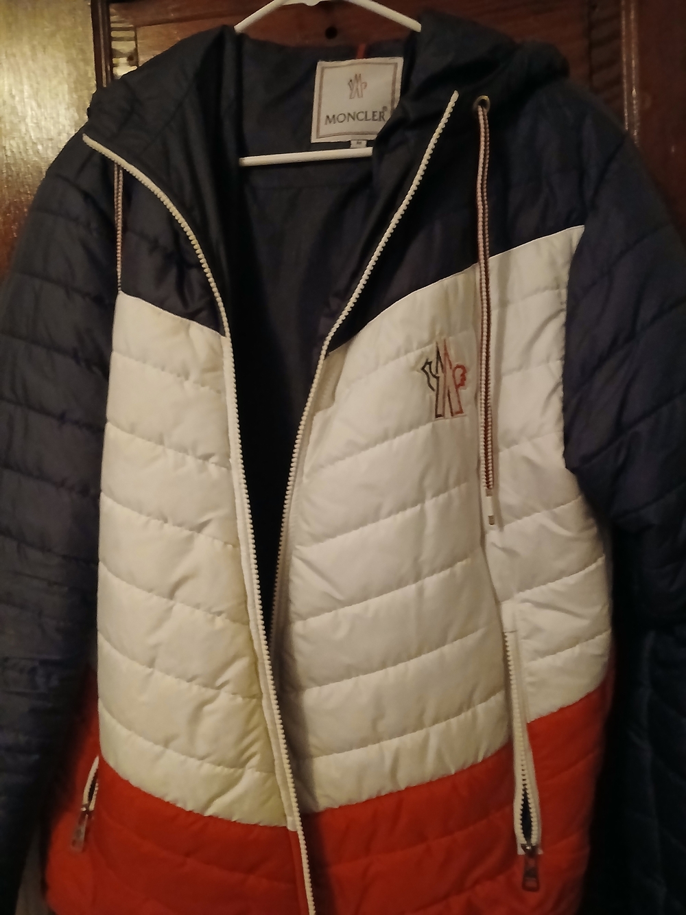 Moncler Navy White Red Tricolor Quilted Hooded Jacket